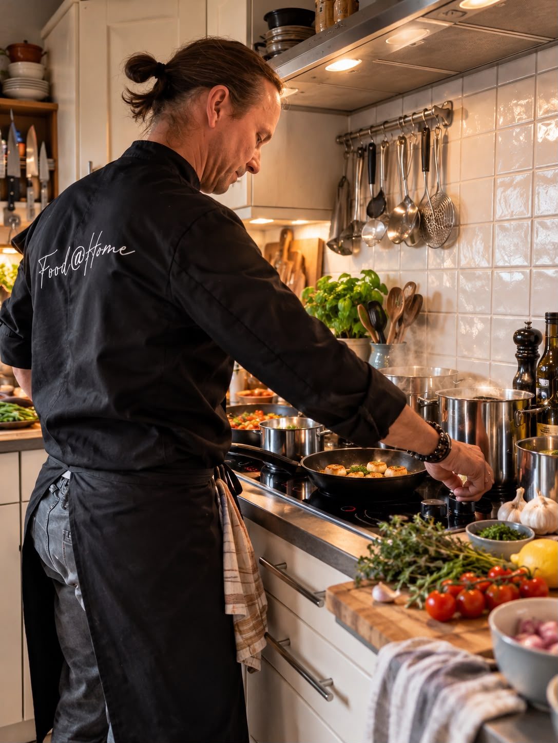 Henk Janssens kookt in een keuken bij mensen thuis